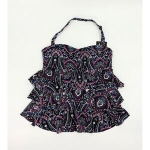 Tiered Bandini‎ Tankini Top 6 Black Paisley Ruffled Swimwear Beach